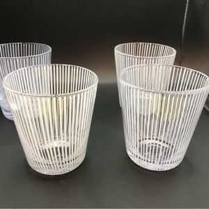 Set of 4 hand blown glasses with white glass striping
